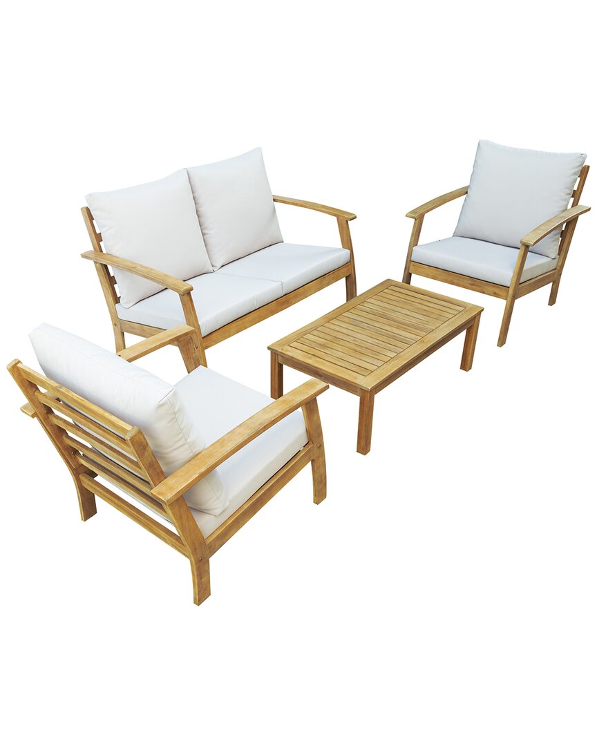 Dukap Truwood Fsc Wood 4pc Patio Set With Beige Cushions In Brown