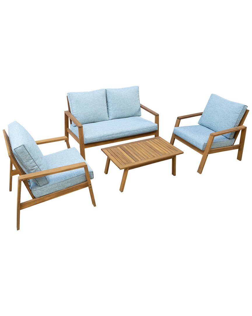Dukap Saman Fsc Wood 4pc Patio Set With Grey Cushions In Brown