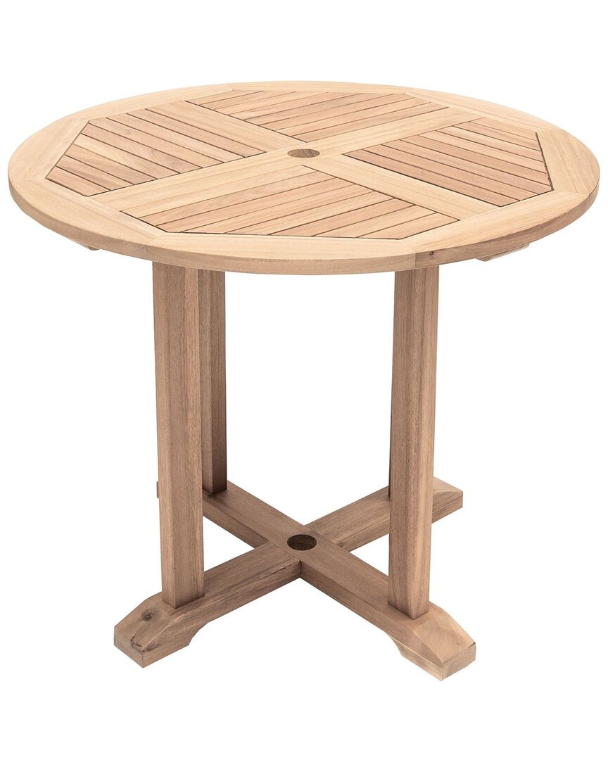 Curated Maison Abel 35.5 Inch Dia Round Teak Outdoor Dining Table In Brown