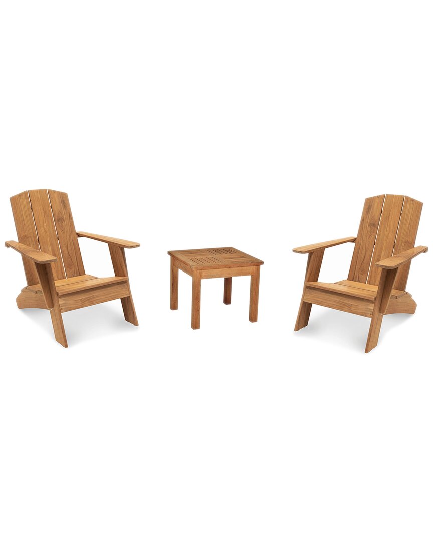 Curated Maison Aurele 3-piece Teak Deep Seating Outdoor Adirondack Lounge Set In Brown