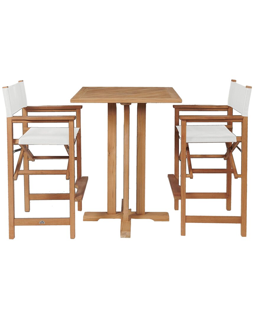 Curated Maison Directeur Bar 3-piece Teak Outdoor Bar Height Dining Set In White In Brown