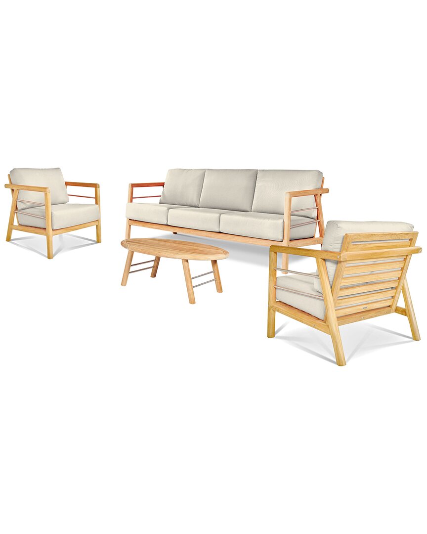 Curated Maison Daniele 4-piece Teak Deep Seating Outdoor Sofa Set With Sunbrella Canvas Cushions In Brown