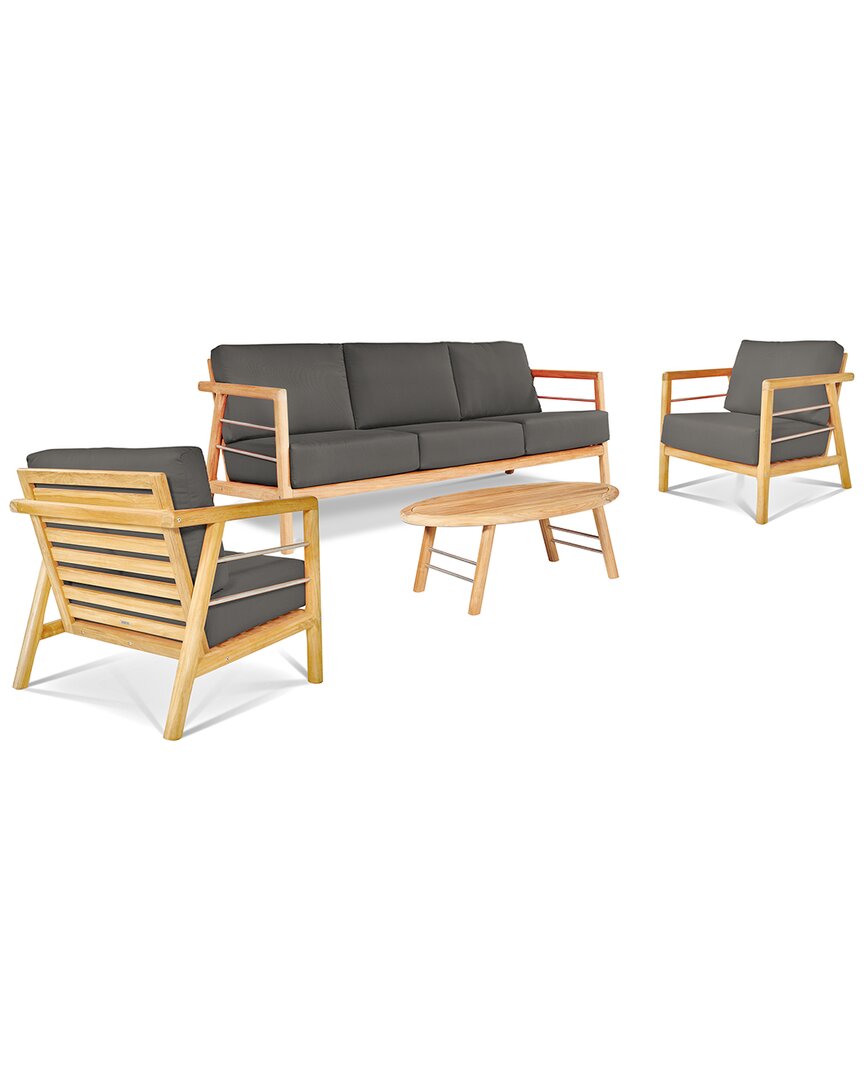 Curated Maison Daniele 4-piece Teak Deep Seating Outdoor Sofa Set With Sunbrella Charcoal Cushions In Brown