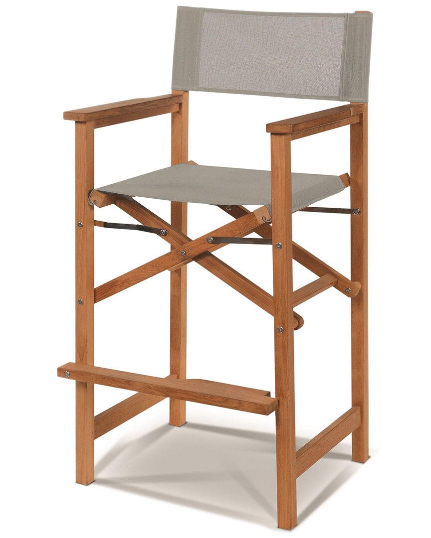 Curated Maison Directeur Teak Outdoor Bar Height Stool With Taupe Dura Sling Back And Seat In Brown