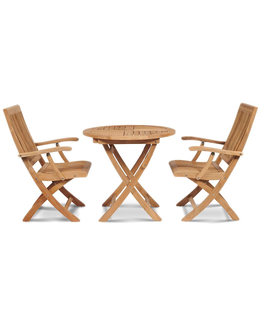Curated Maison Florence 3-piece Teak Folding Outdoor Bistro Set In Brown