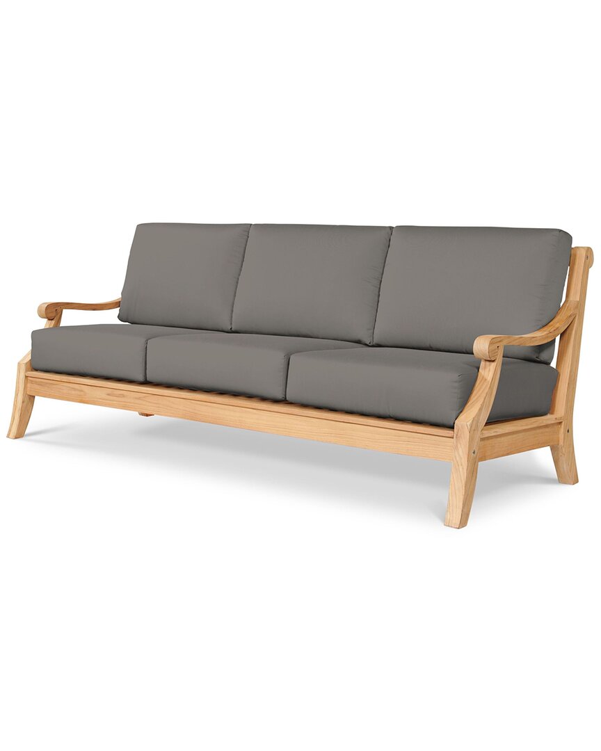 Curated Maison Adrien 87.25 Inch Teak Deep Seating Outdoor Sofa With Sunbrella Charcoal Cushion