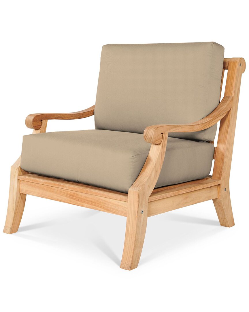 Curated Maison Adrien Teak Deep Seating Outdoor Club Chair With Sunbrella Fawn Cushion In Brown
