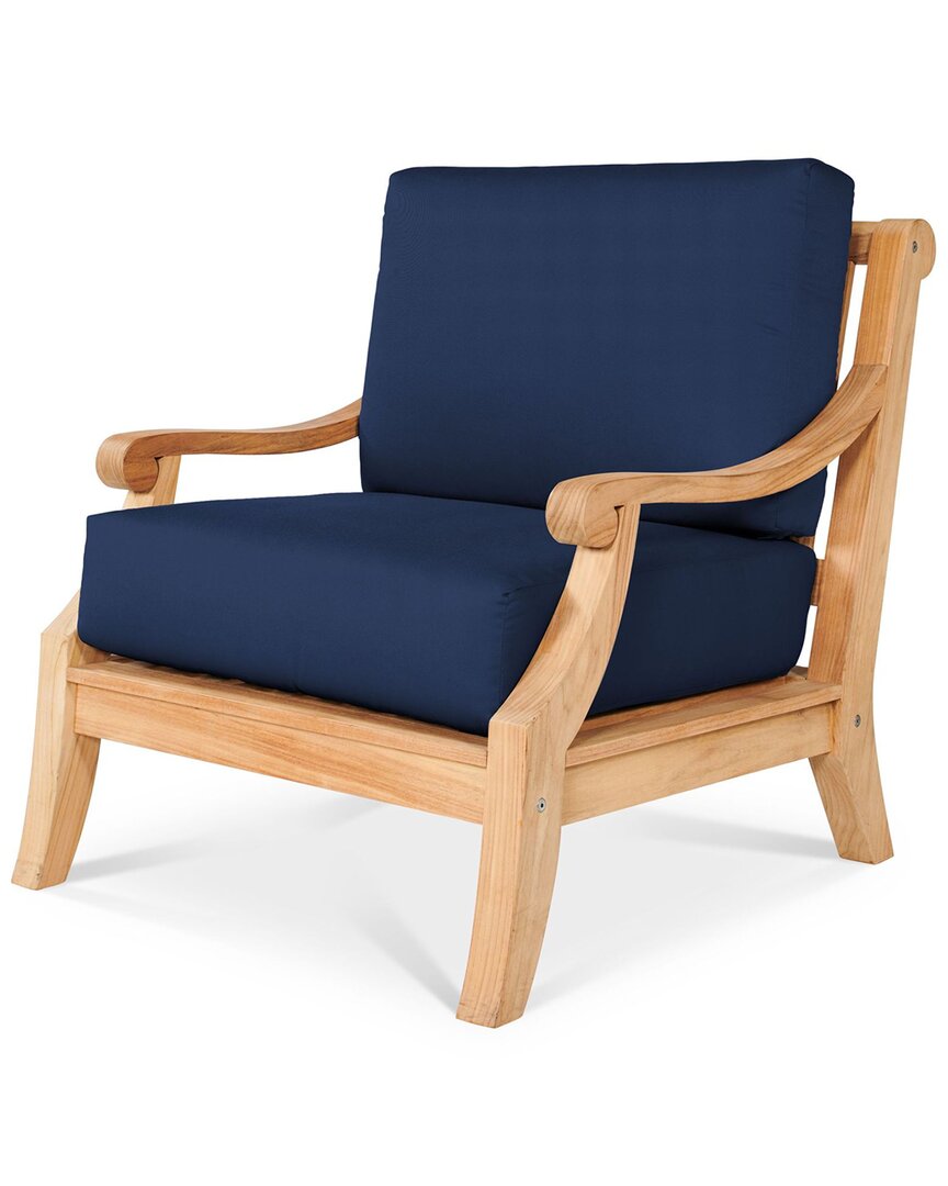Curated Maison Adrien Teak Deep Seating Outdoor Club Chair With Sunbrella Navy Cushion