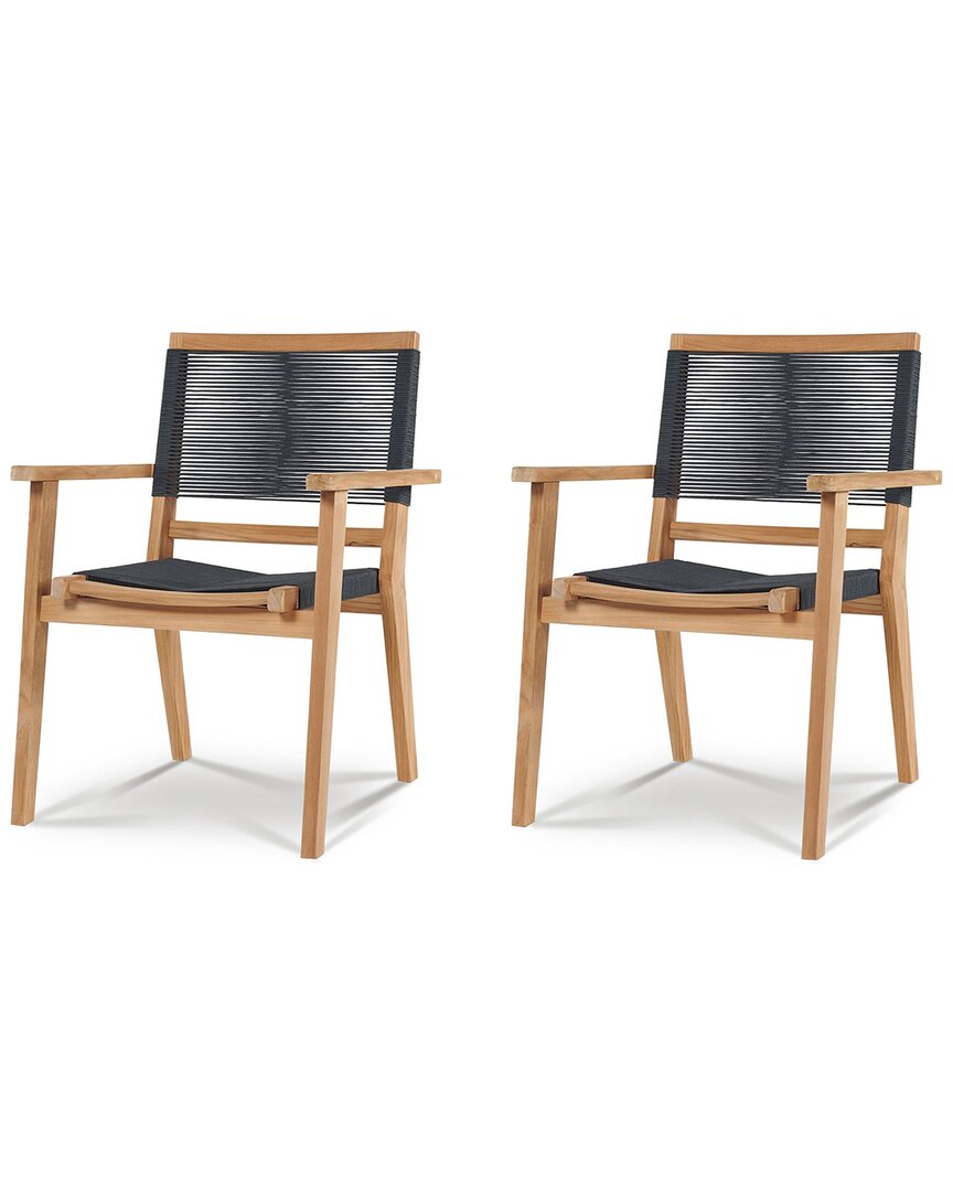 Curated Maison Damien Teak Outdoor Stacking Armchair (set Of 2) In Black