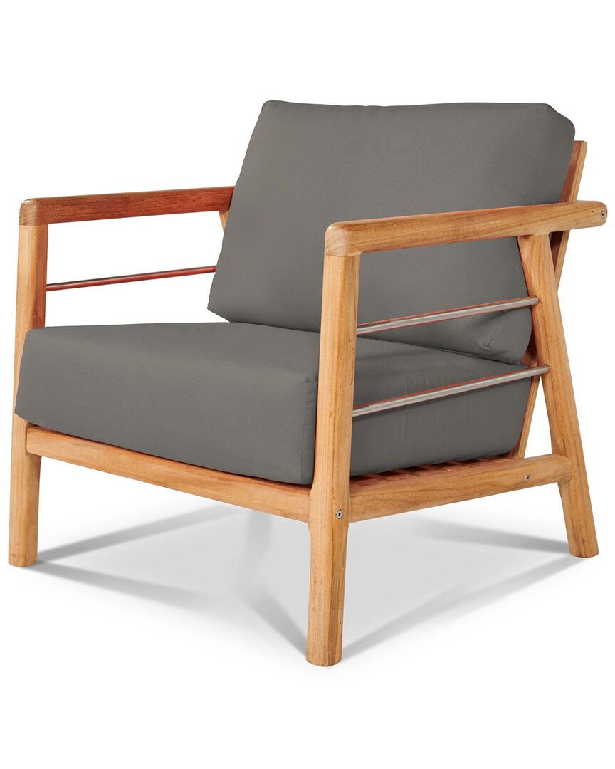Curated Maison Daniele Teak Deep Seating Outdoor Club Chair With Sunbrella Charcoal Cushion