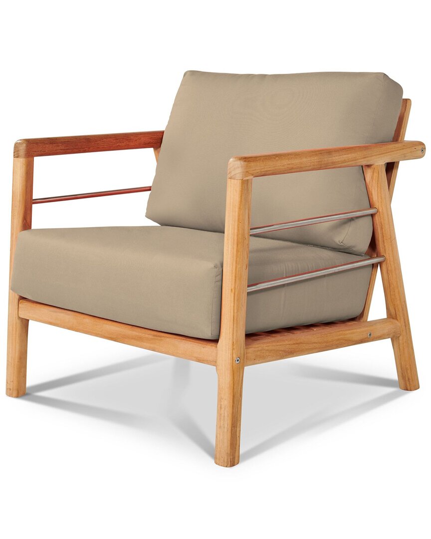 Curated Maison Daniele Teak Deep Seating Outdoor Club Chair With Sunbrella Fawn Cushion In Brown