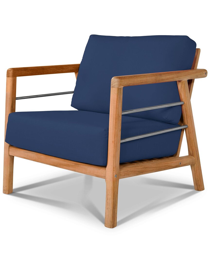 Curated Maison Daniele Teak Deep Seating Outdoor Club Chair With Sunbrella Navy Cushion