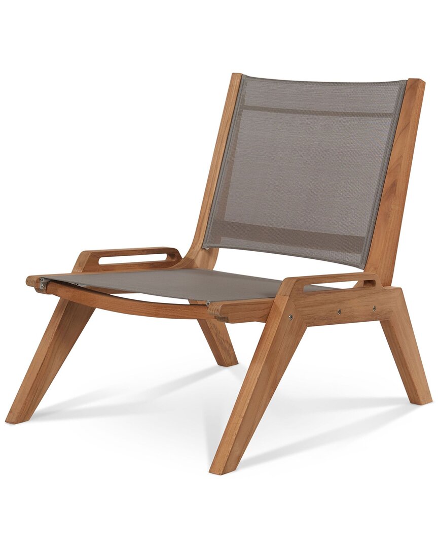 Curated Maison Laurent Teak Outdoor Sling Chat Chair In Grey