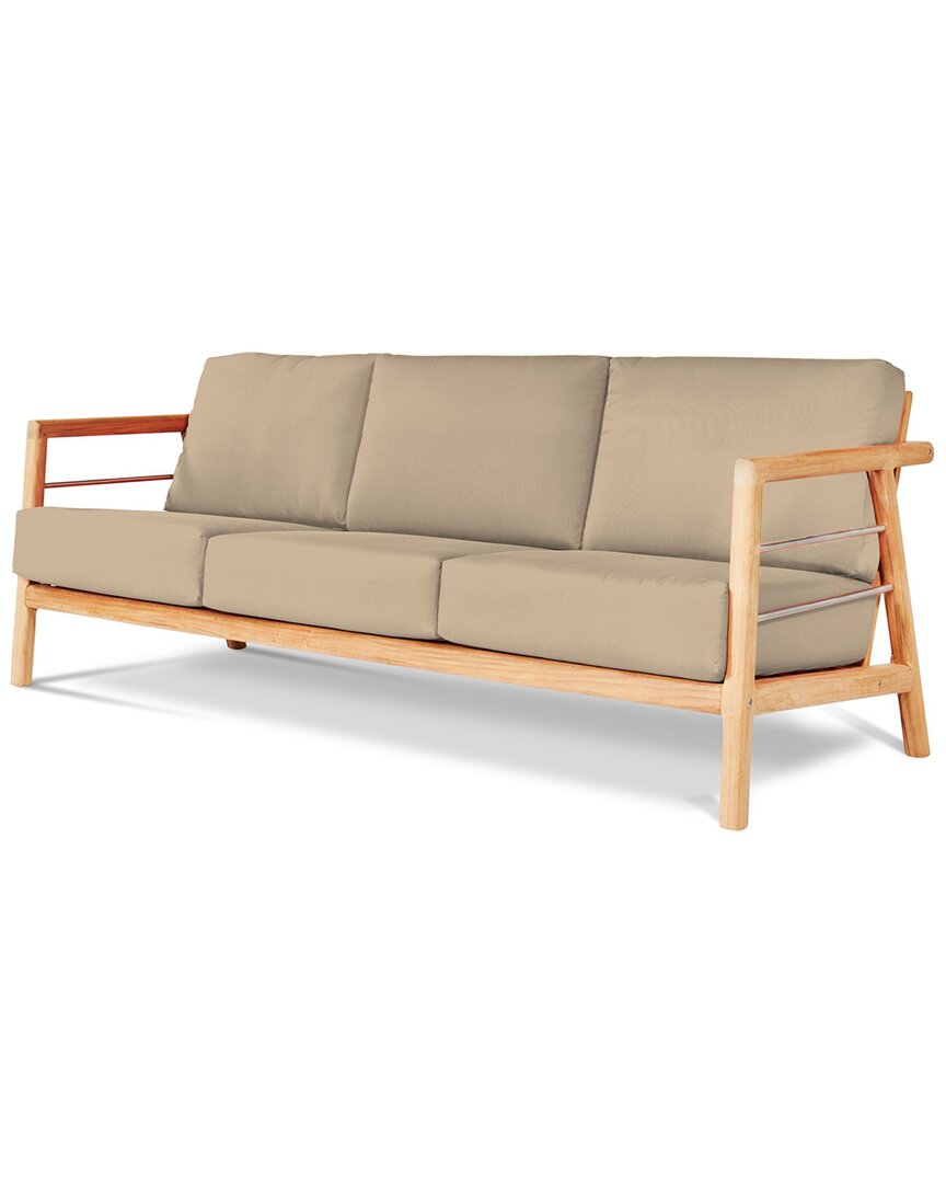 Curated Maison Daniele Teak Deep Seating 86 Inch Outdoor Sofa With Sunbrella Fawn Cushion In Brown