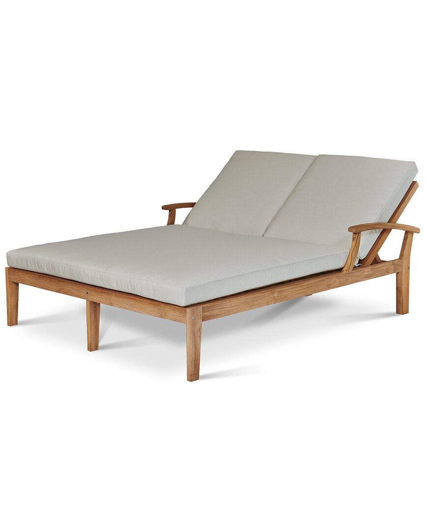 Curated Maison Delaine Outdoor Teak Double Reclining Sun Lounger With Sunbrella Canvas Cushions In Beige