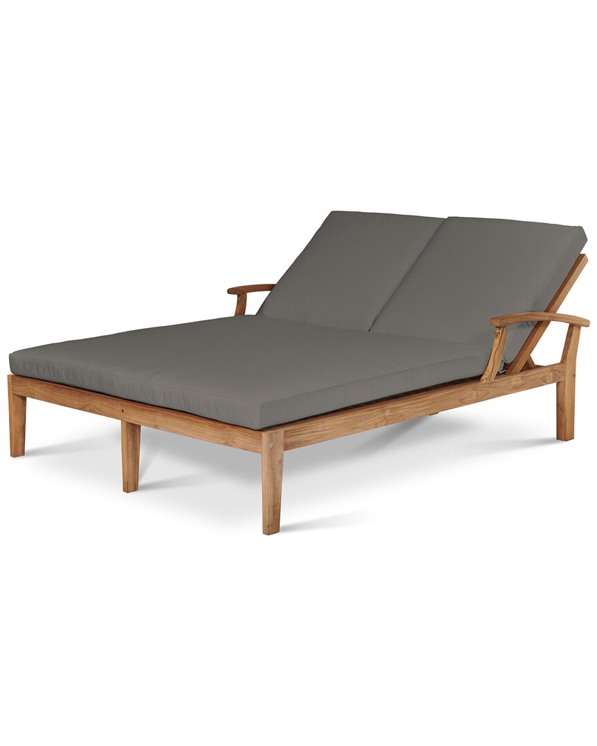 Curated Maison Delaine Outdoor Teak Double Reclining Sun Lounger With Sunbrella Cushion In Charcoal