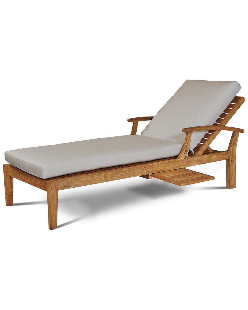 Curated Maison Delaine Outdoor Teak Reclining Sun Lounger With Sunbrella Canvas Cushions In Beige