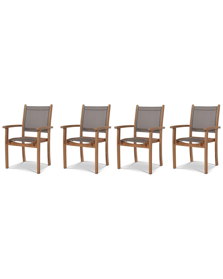 Shop Curated Maison Perrin Stacking Teak Outdoor Dining Armchair In Taupe