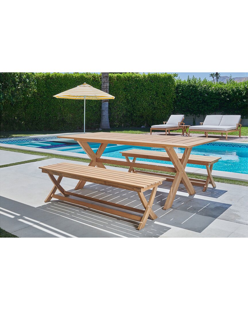 Curated Maison Aude 3-piece Rectangular Teak Outdoor Table Dining Set In Brown