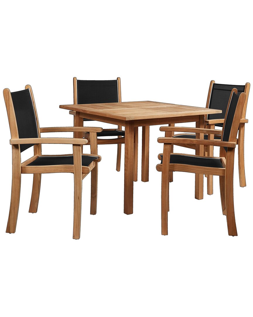 Curated Maison Perrin 5-piece Teak Square Table Outdoor Dining Set In Black