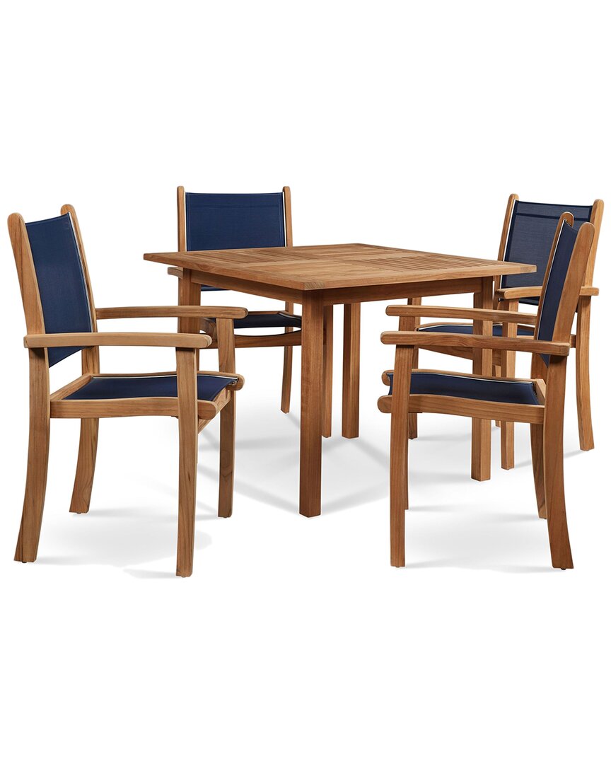 Curated Maison Perrin 5-piece Teak Square Table Outdoor Dining Set In Blue