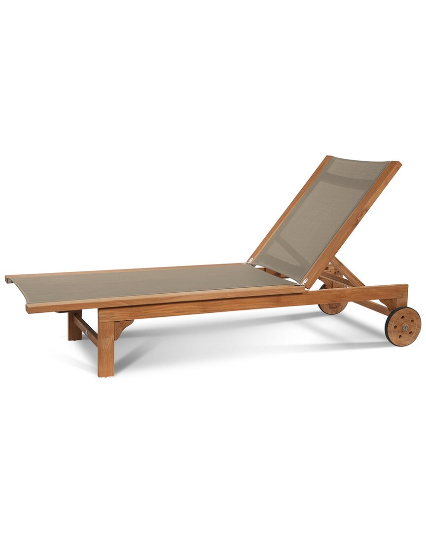 Curated Maison Elie Teak Outdoor Reclining Sun Lounger In Taupe With Wheels