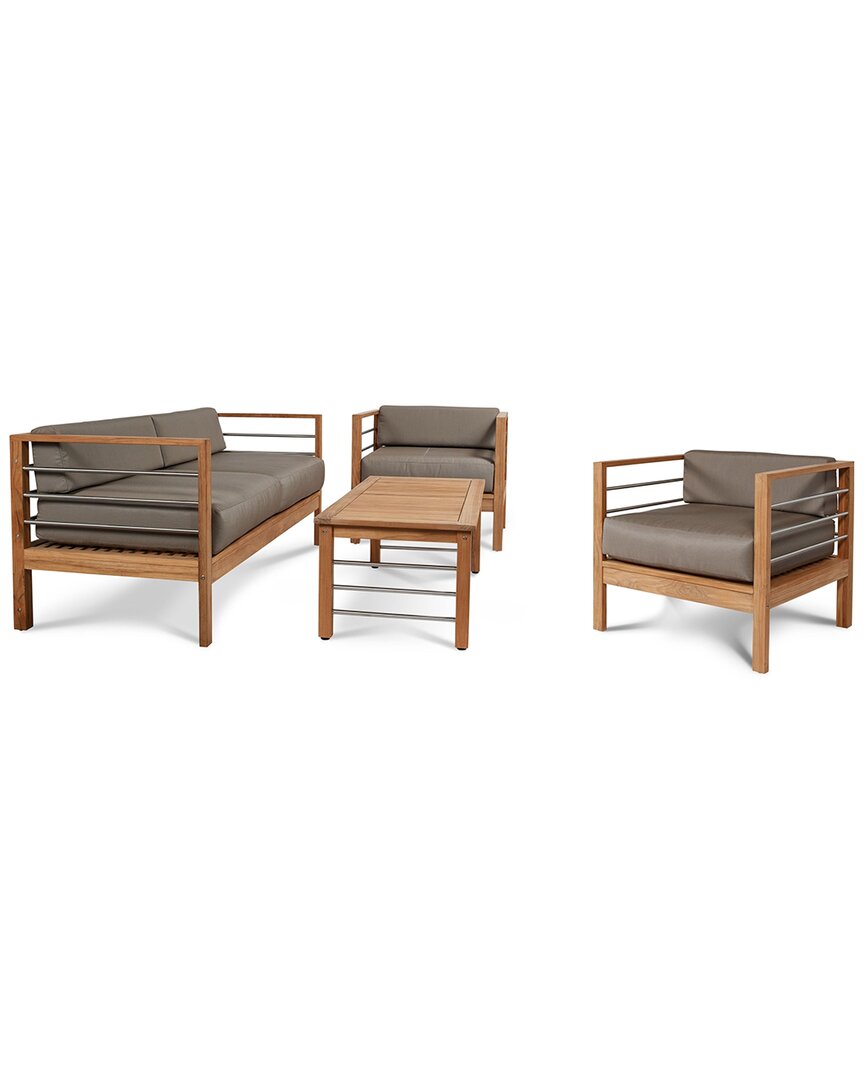 Curated Maison Leon 4-piece Teak Outdoor Patio Deep Seating Sofa Set With Sunbrella Charcoal Cushions