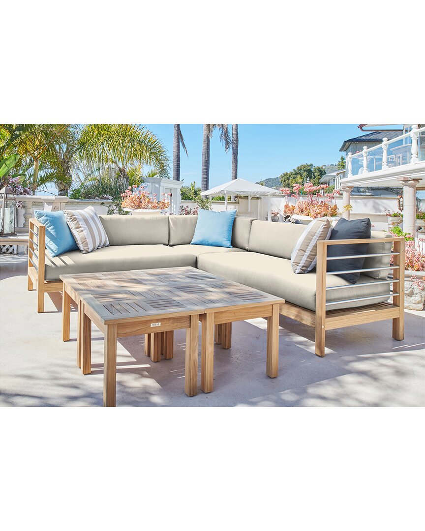 Curated Maison Leon Teak Outdoor Sectional Set With Sunbrella Canvas Cushion In Beige