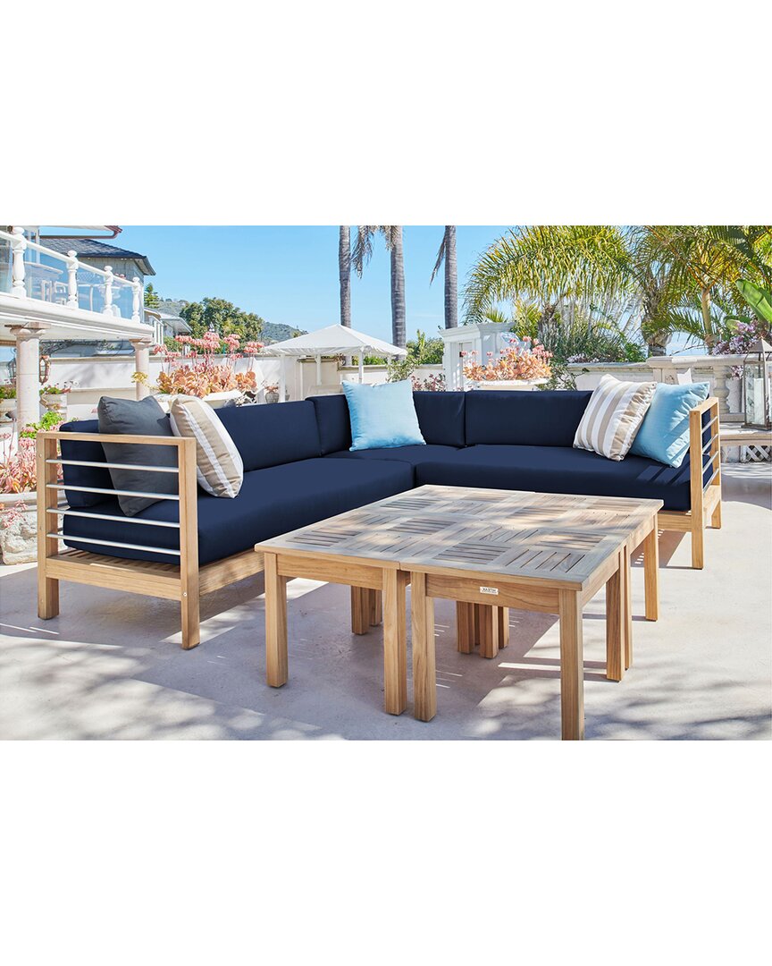 Curated Maison Leon Teak Outdoor Sectional Set With Sunbrella Navy Cushion