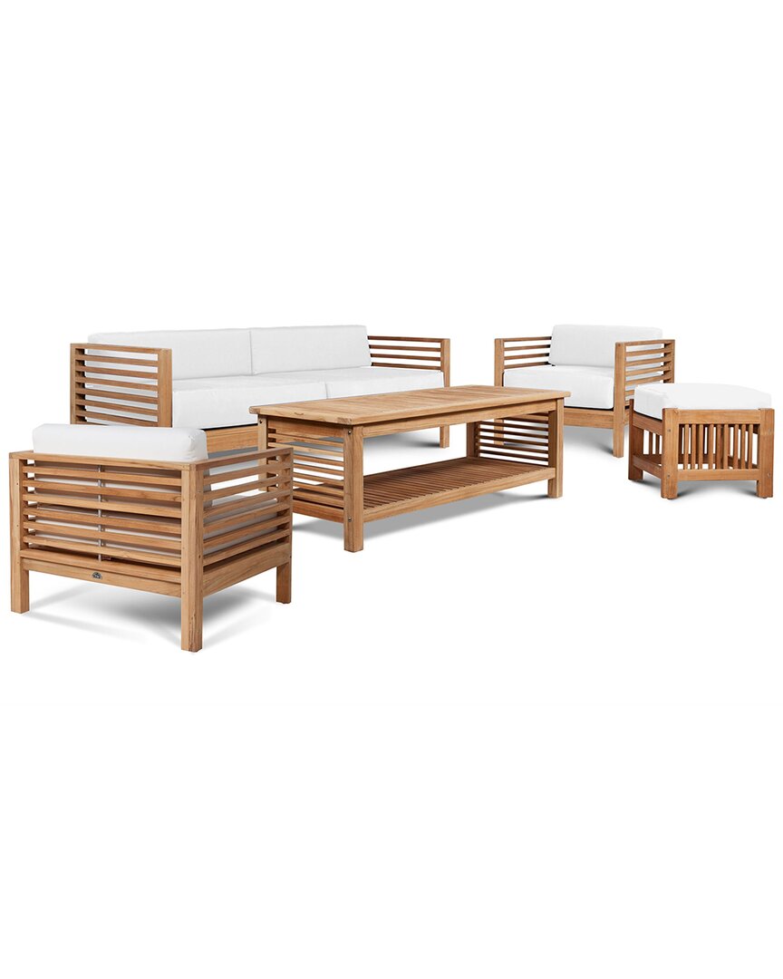 Curated Maison Sylvie 5-piece Teak Patio Conversation Deep Seating Set With Sunbrella Cushions In White