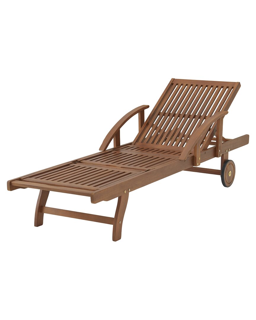 Alaterre Furniture Caspian Eucalyptus Wood Outdoor Lounge Chair With Arms & Adjustable Leg Rest In Brown