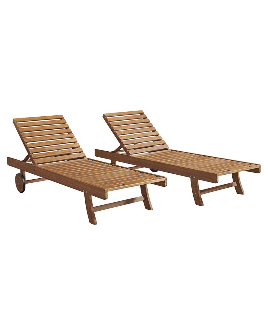 Alaterre Furniture Caspian Eucalyptus Wood Outdoor Lounge Chair, Set Of 2 In Natural