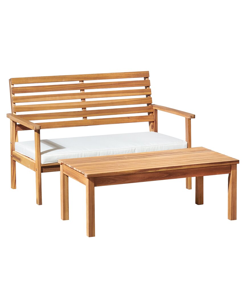 Alaterre Furniture Orwell Outdoor Acacia Wood Bench With Cushion & 15in H Cocktail Table In Natural