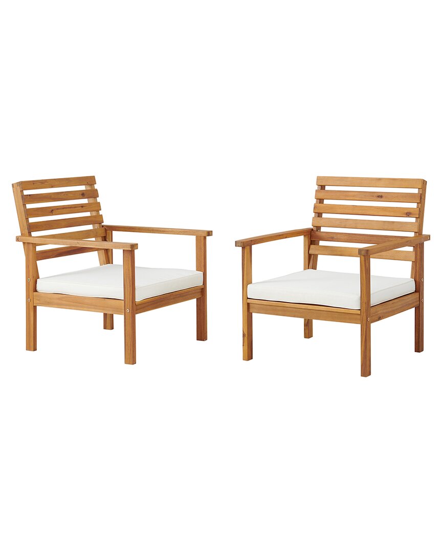 Alaterre Furniture Set Of 2 Orwell Outdoor Acacia Wood Chairs With Cushions In Natural