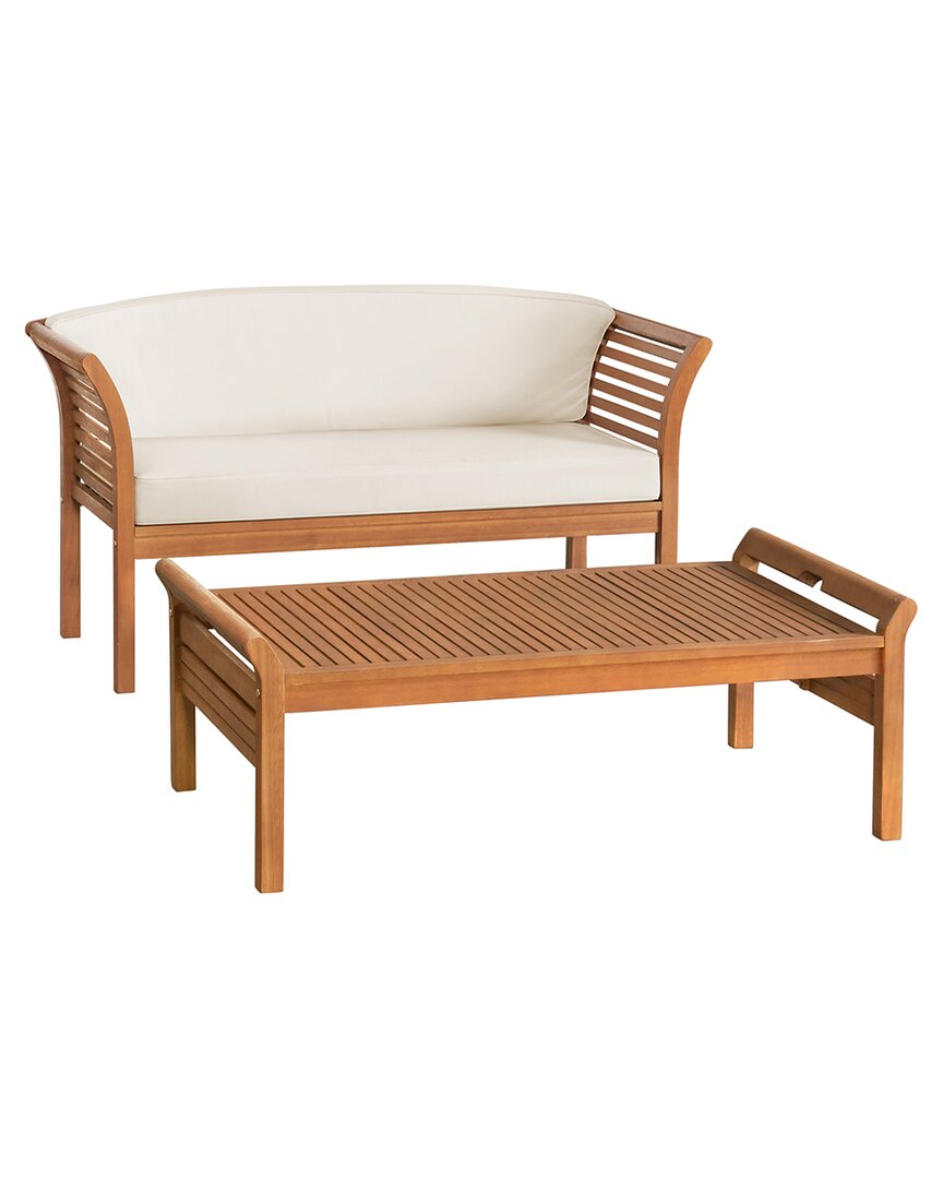 Alaterre Furniture Stamford Eucalyptus Wood Outdoor Bench With Coffee Table, Set Of 2 In Natural