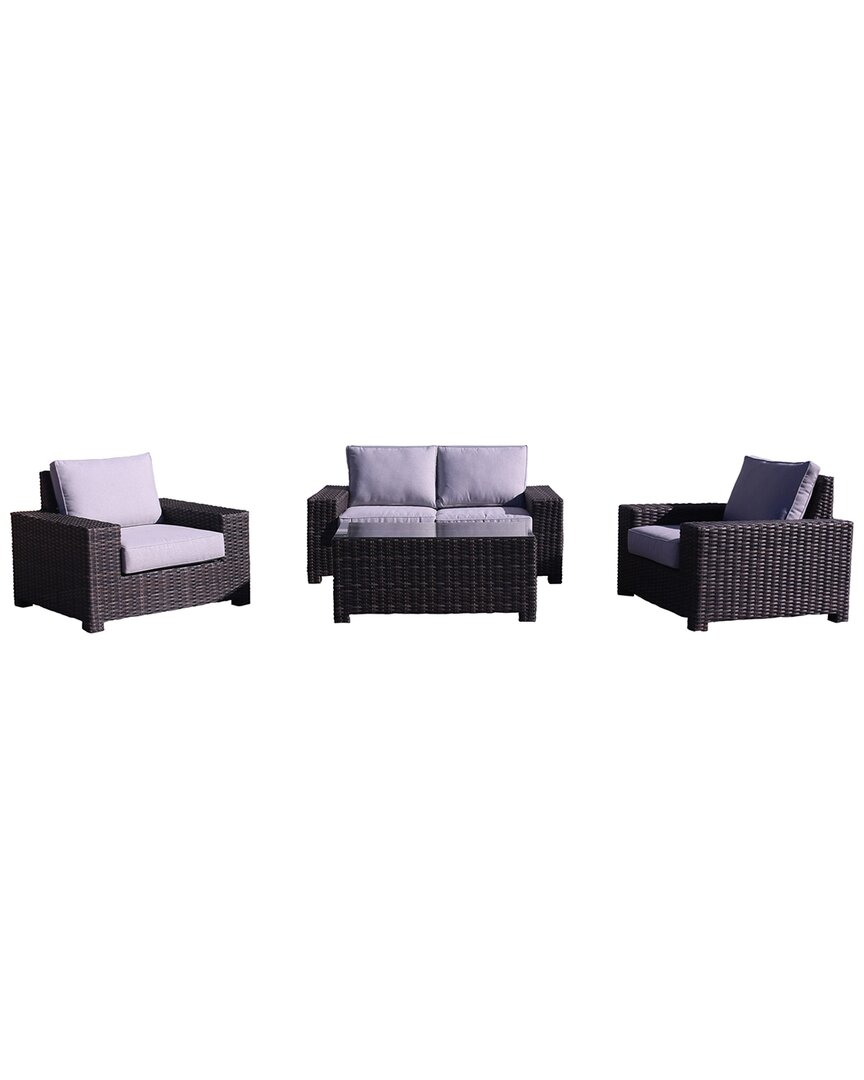 Courtyard Casual St Lucia 4pc Loveseat Set With 1 Loveseat, 1 Coffee Table And 2 Club Chairs In Silver