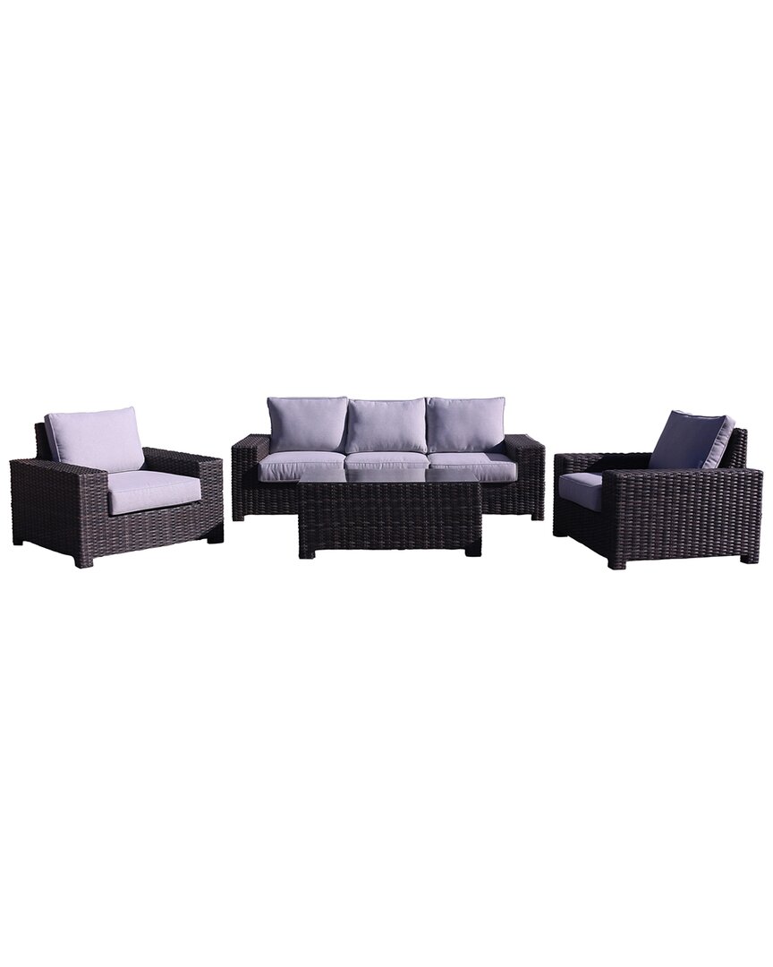 Courtyard Casual St Lucia 4pc Sofa Set With 1 Sofa, 1 Coffee Table And 2 Club Chairs In Silver