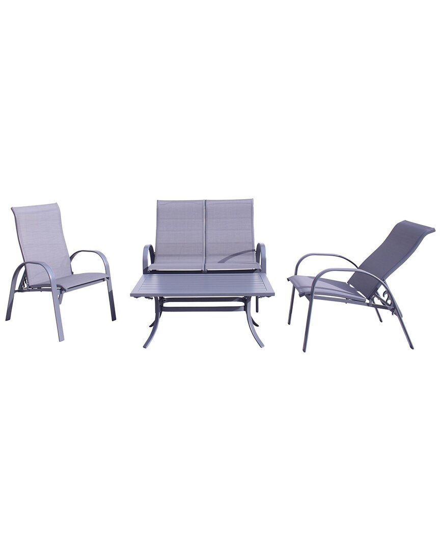 Courtyard Casual Santa Fe Dark Gray 4pc Loveseat Glider Set With 1 Loveseat Glider, 2 Reclining Slin