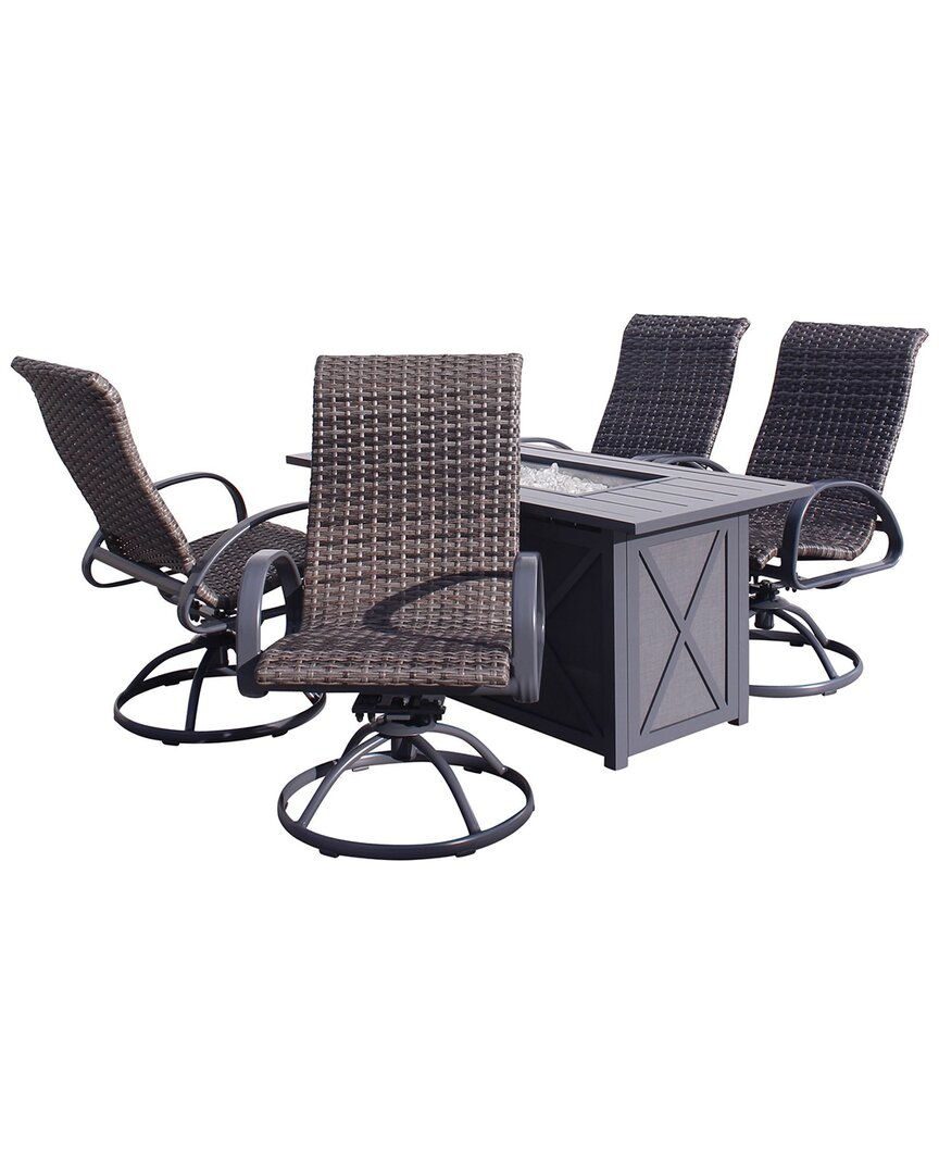 Courtyard Casual Santa Fe Dark Gray 5pc Rectangle Fire Pit Set With 1 ...