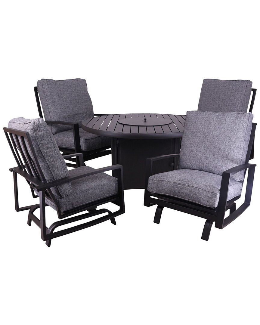 Courtyard Casual Creative Outdoor Products  Santorini Black Aluminum 5pc Motion Fire Pit Seating Grou In Black