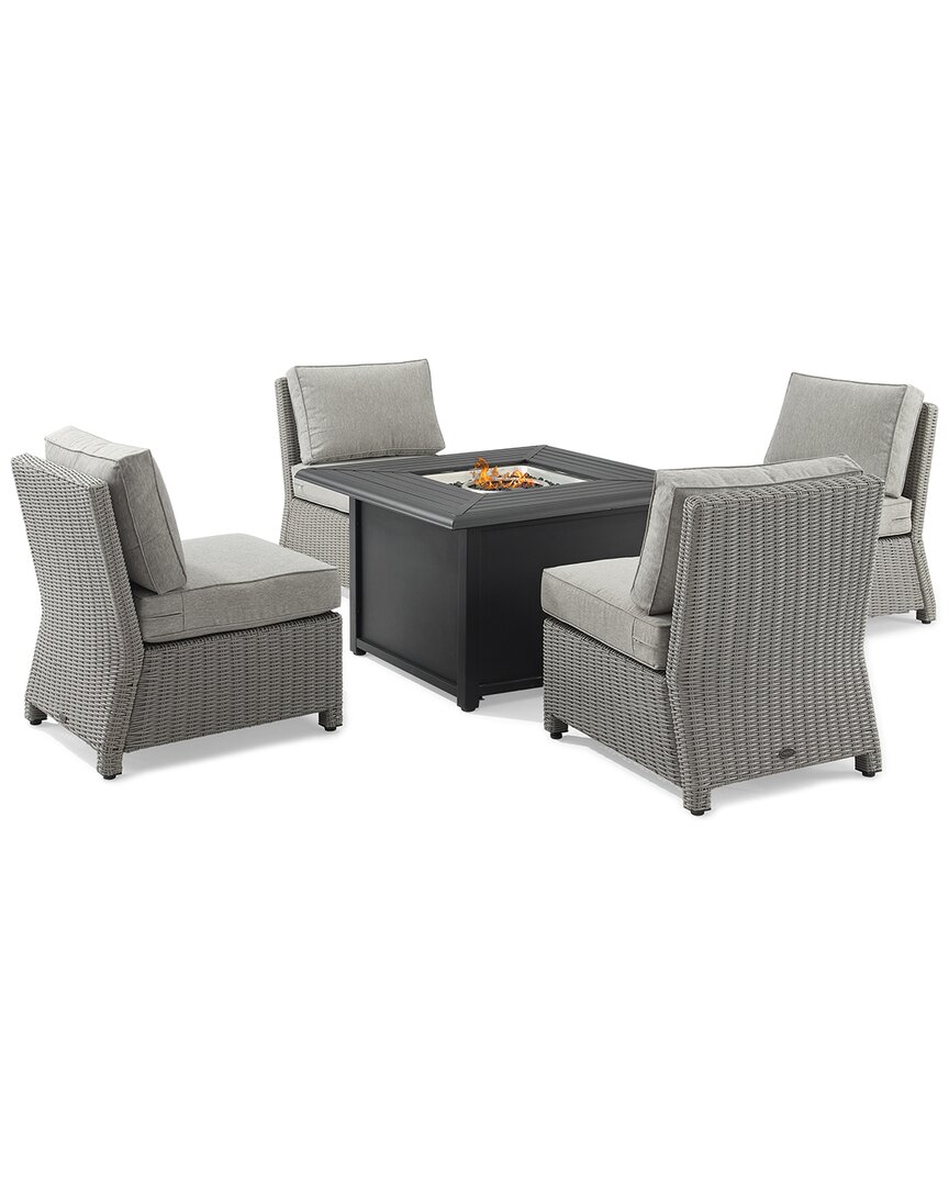 Crosley Furniture Bradenton 5pc Outdoor Wicker Conversation Set W/fire Table- Dante Fire Table & 4 A In Gray