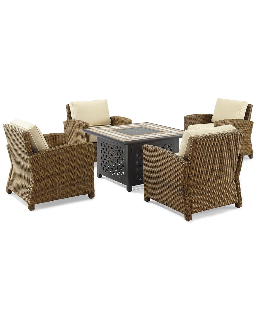 Crosley Furniture Bradenton 5pc Outdoor Wicker Conversation Set W/fire Table- Tucson Fire Table & 4 In Sand