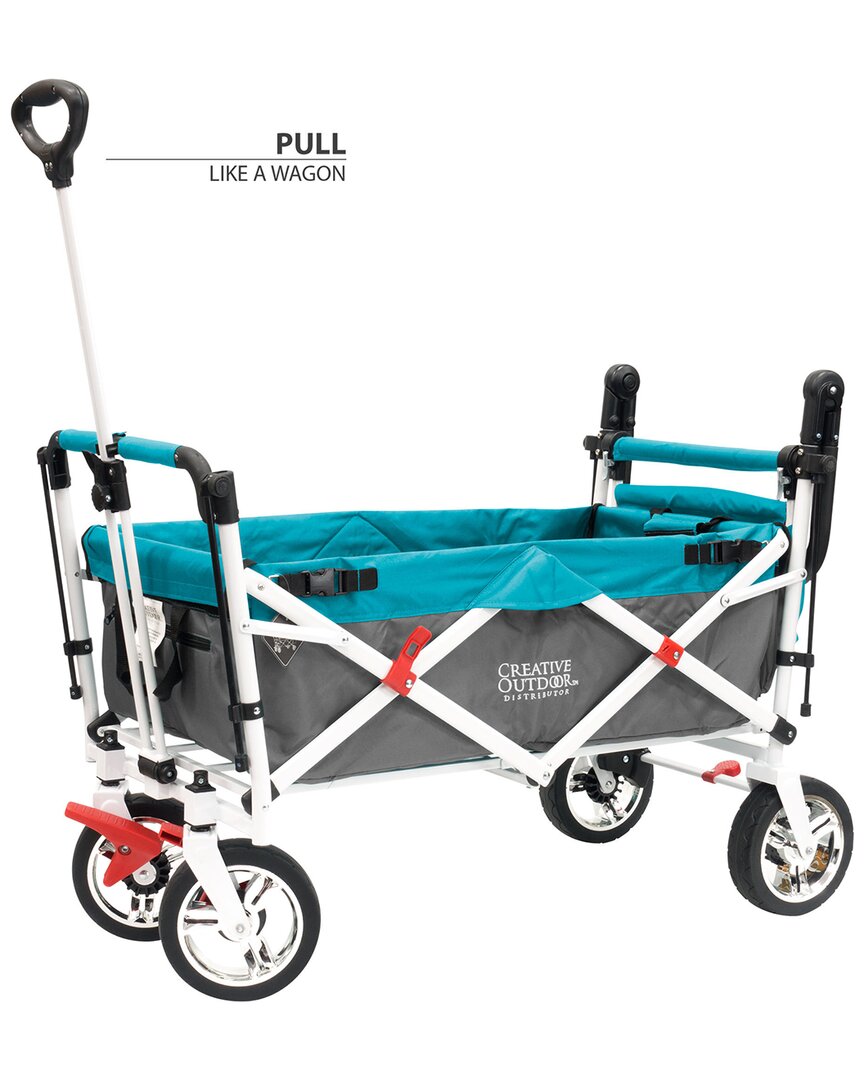 Creative Outdoor Products Push Pull Silver Series Wagon Stroller With Canopy In Blue
