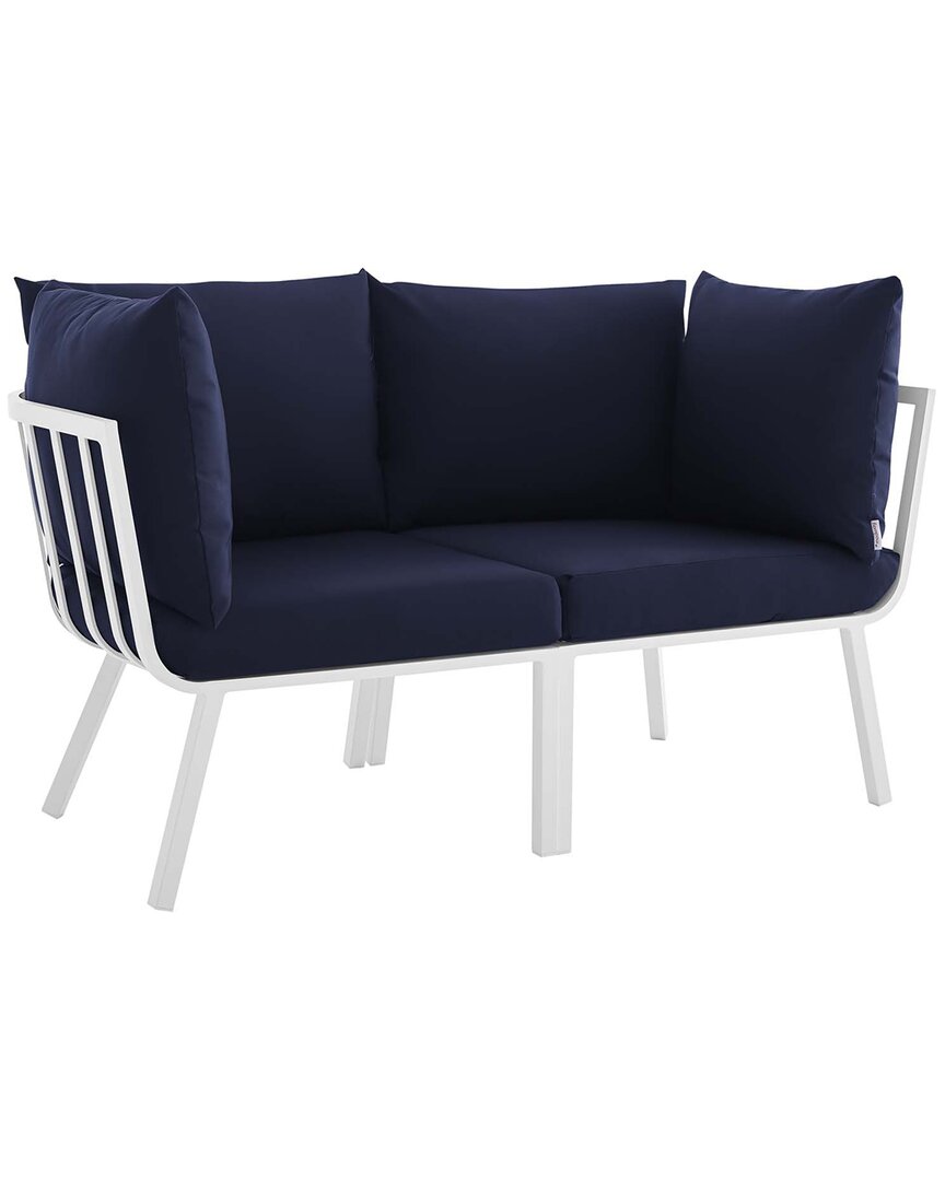 Modway Outdoor Riverside 2 Piece Outdoor Patio Aluminum Sectional Sofa Set In Navy/white
