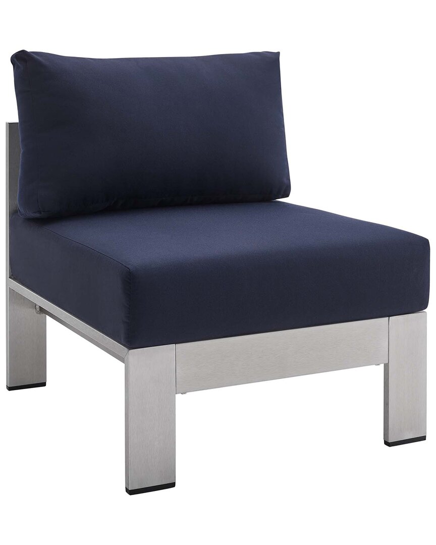 Modway Outdoor Shore Sunbrella Fabric Aluminum Outdoor Patio Armless Chair In Silver/navy