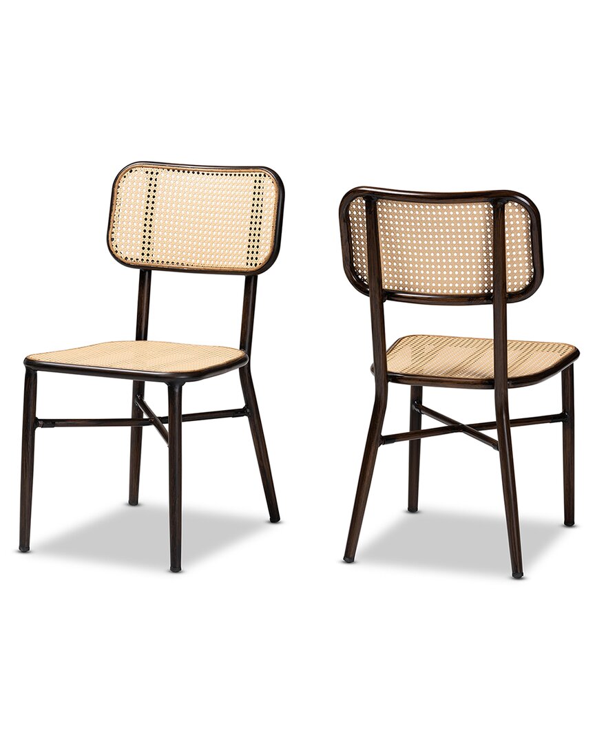 Baxton Studio Katina Metal And Synthetic Rattan 2pc Outdoor Dining Chair Set In Beige