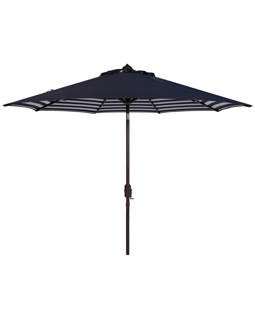 Safavieh Athens Inside Out Striped 9ft Crank Outdoor Auto Tilt Umbrella In Black