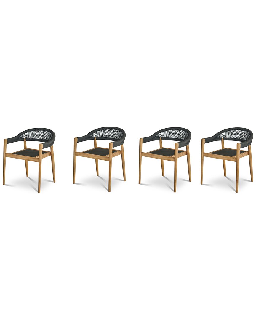 Curated Maison Valerie Teak Outdoor Stacking Armchair (set Of 4) In Gray
