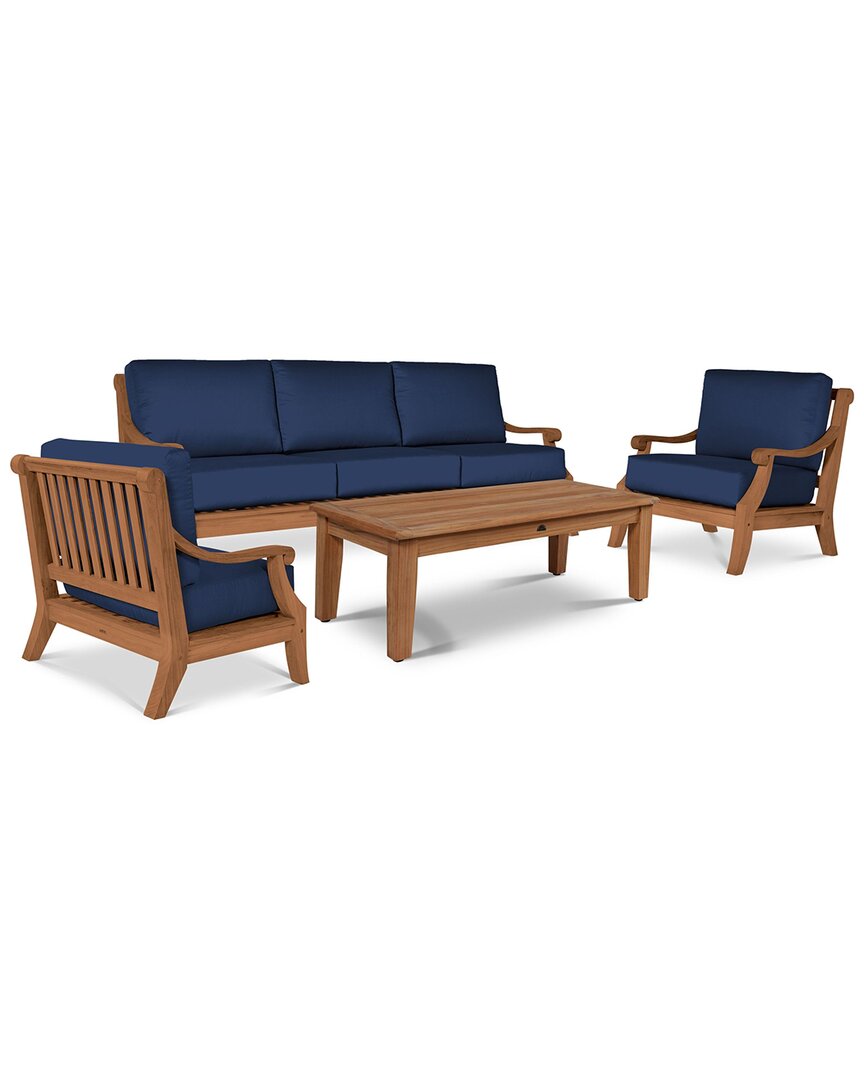 Curated Maison Adrien 4-piece Teak Deep Seating Outdoor Sofa Set With Sunbrella In Brown
