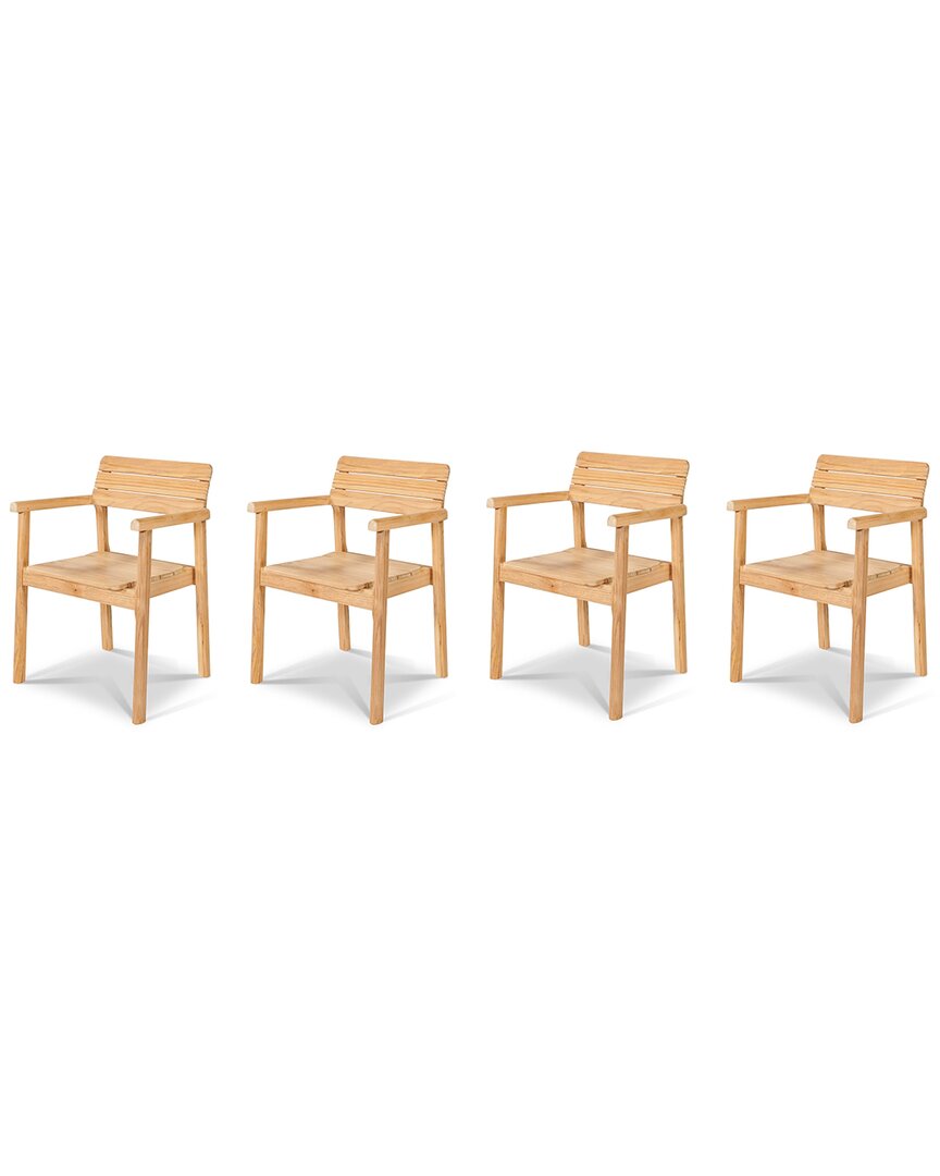 Curated Maison Riva Teak Outdoor Dining Stackable Armchair (set Of 4) In Brown